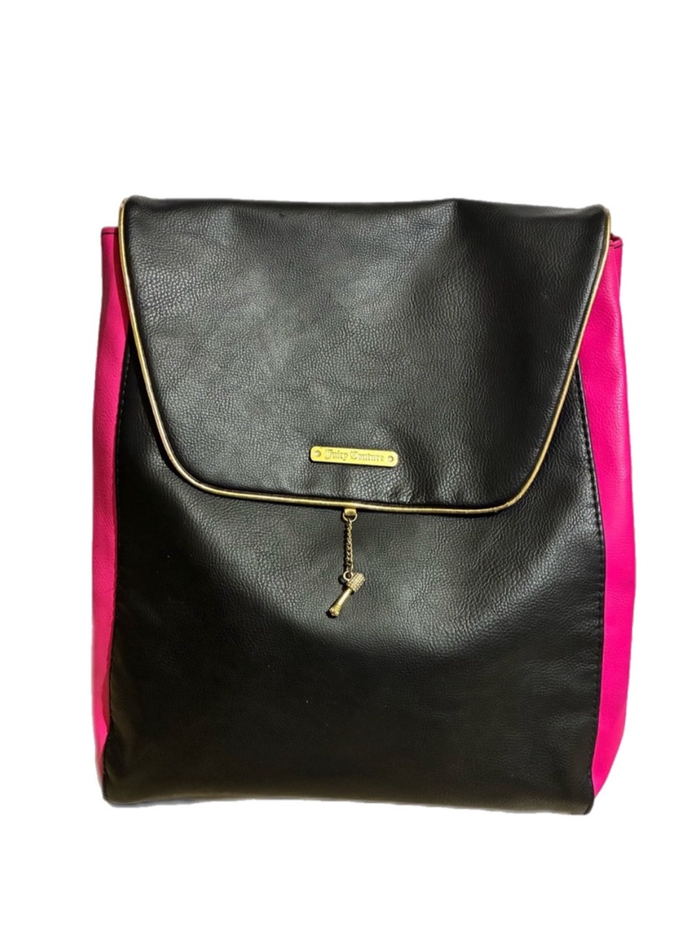 Juicy Couture Y2K Backpack Purse Black/Hot Pink Expandable Vegan Faux Leather 13